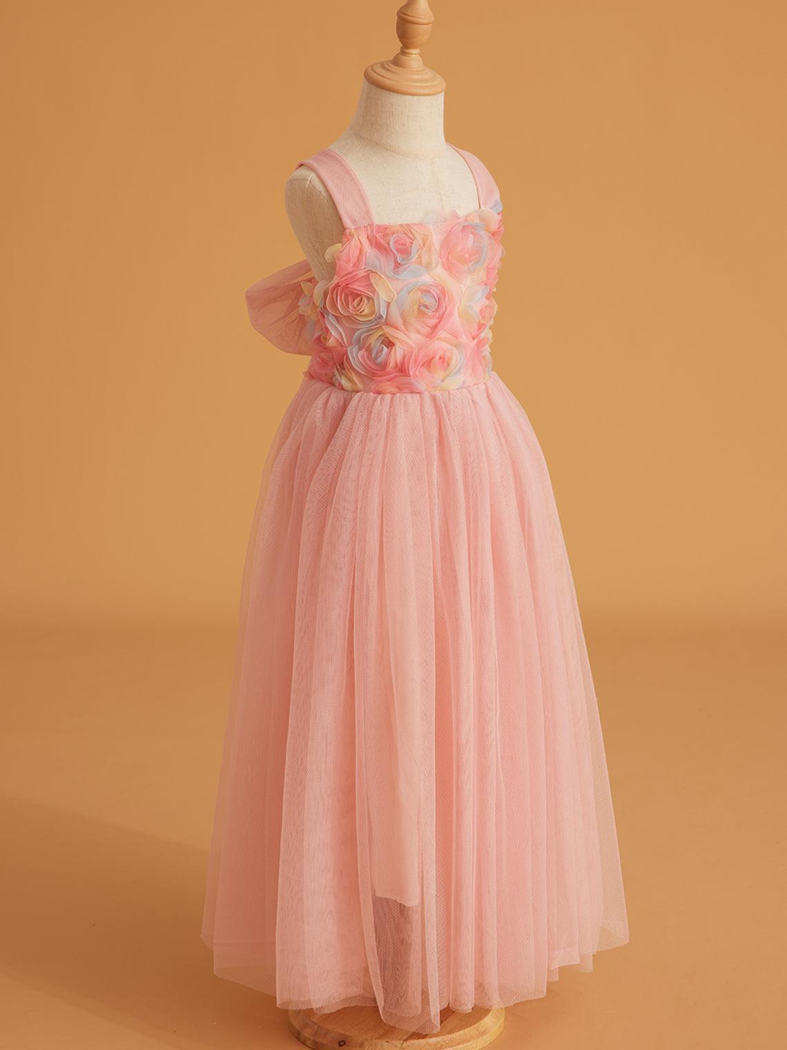 Enchanted Garden Girl Baby Toddler 3D Flower Embellishment Floral Applique Tulle Bow Dress