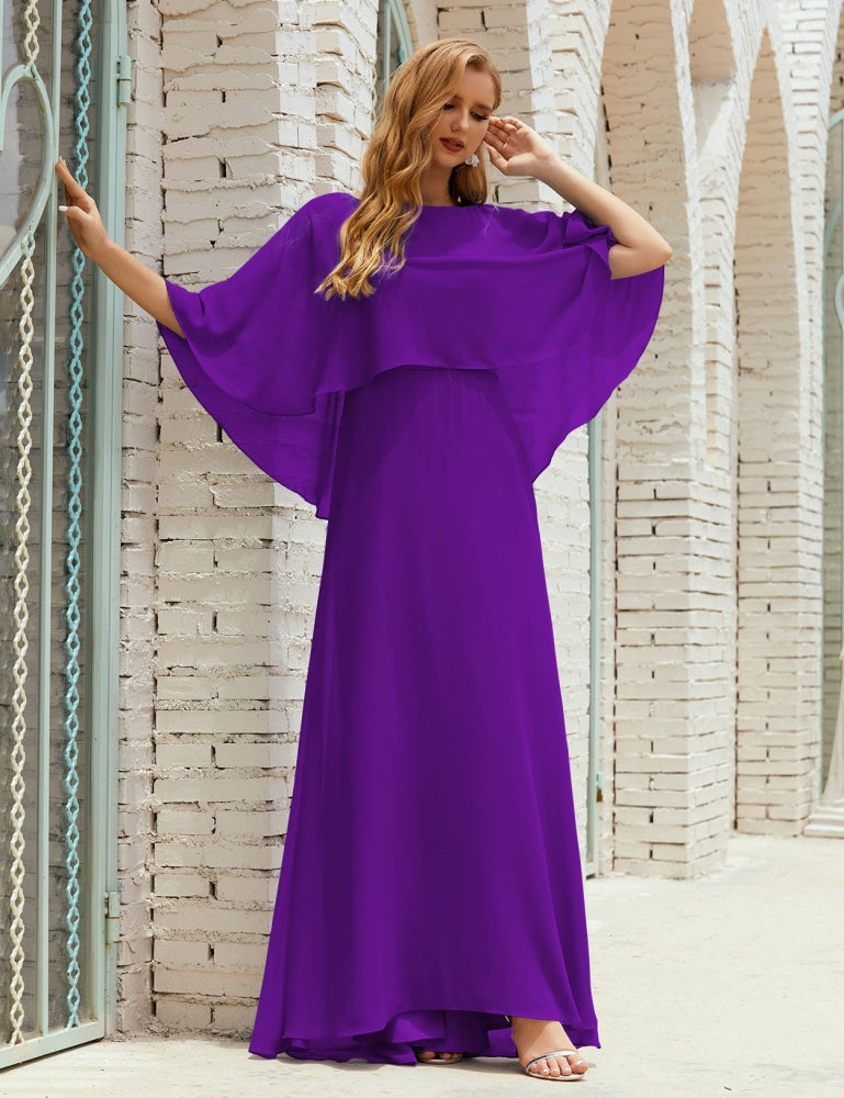 Numbersea Bridesmaid Dress Women Long Sleeve V-Neck Chiffon Formal Wedding Party 28018 Purple