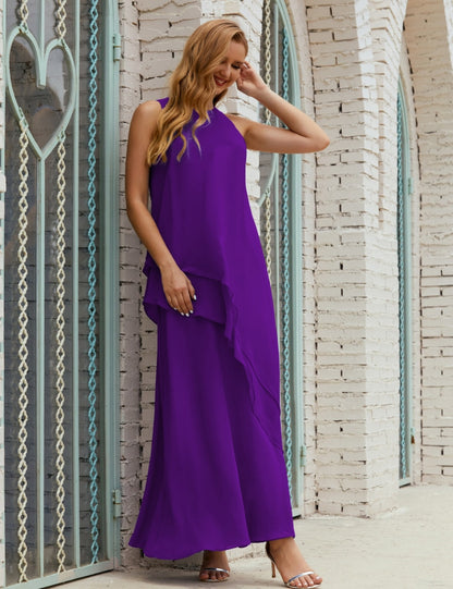 Chiffon Long Plus Size Mother Of Bride Dresses Formal Bridesmaid Prom Gown 28019 Purple