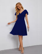 Numbersea Chiffon Bridesmaid Dress V Neck Short Cocktail Gowns For Juniors Homecoming Dresses 28077