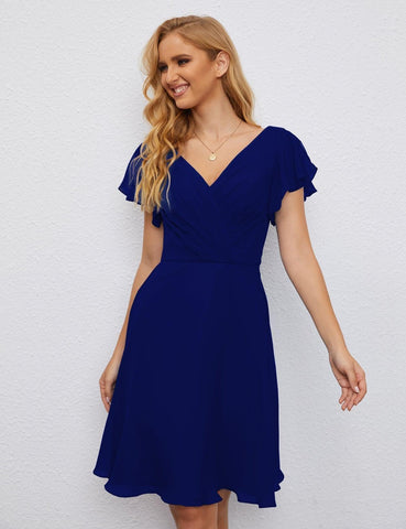 Numbersea Chiffon Bridesmaid Dress V Neck Short Cocktail Gowns For Juniors Homecoming Dresses 28077