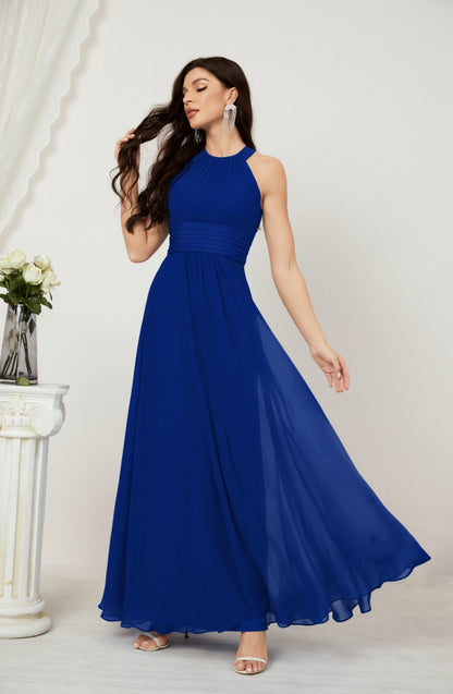 Numbersea Formal Party Gown Dress Chiffon Halter Long Sleeveless Bridesmaid Dresses 2802 Royal Blue