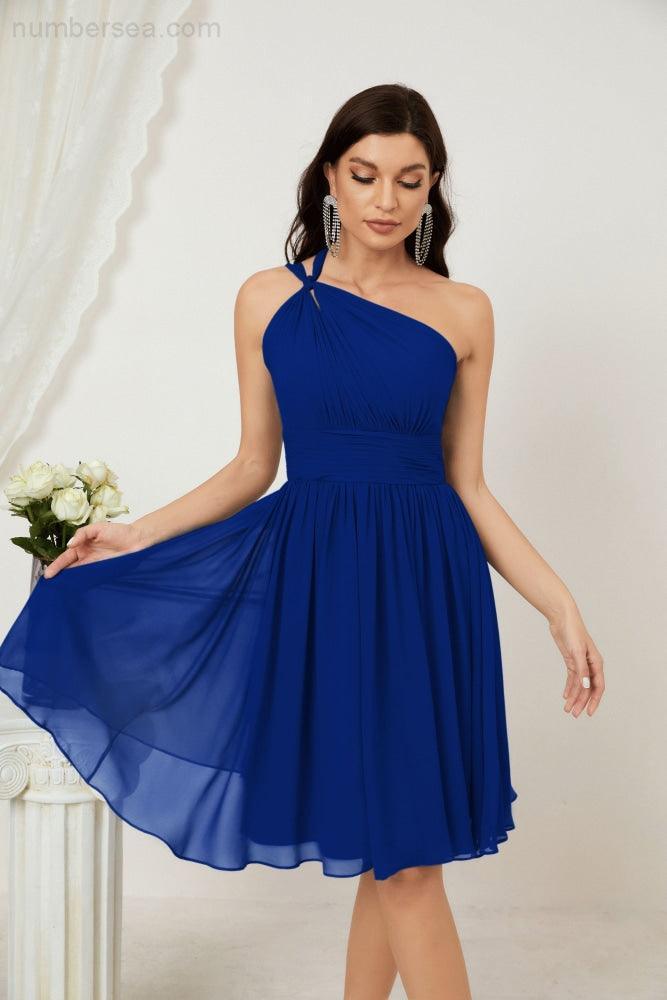 Numbersea Women Chiffon Short One Shoulder Bridesmaid Dress Formal Dresses For Party Homecoming 2804