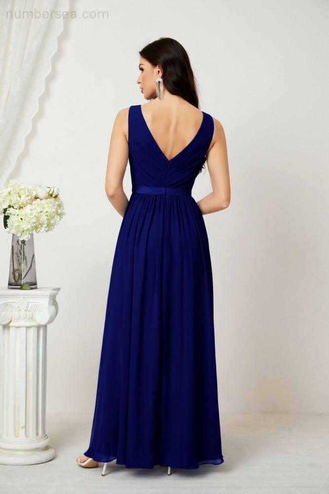 Women's Chiffon Long Bridesmaid Dresses A line Sleeveless Formal Prom Gown for Evening Party Homecoming Dresses 2808-numbersea