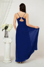 Numbersea Neck Bridesmaid Dresses Chiffon Long Spaghetti A-line Formal Prom Gown for Wedding Party Evening 2801-numbersea