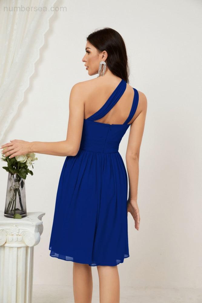 Numbersea Women Chiffon Short One Shoulder Bridesmaid Dress Formal Dresses For Party Homecoming 2804