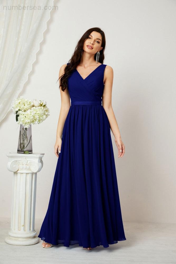 Women's Chiffon Long Bridesmaid Dresses A line Sleeveless Formal Prom Gown for Evening Party Homecoming Dresses 2808-numbersea
