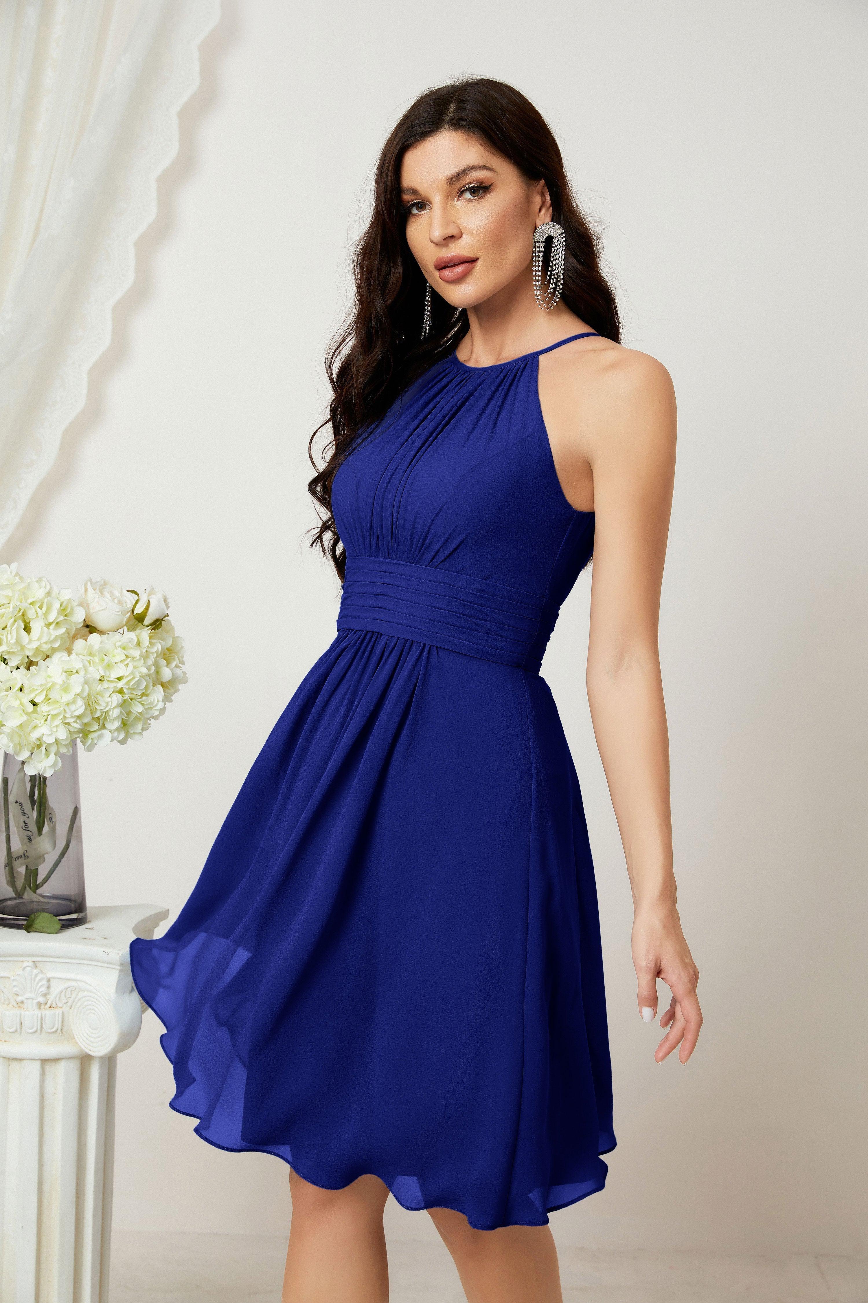 Halter Bridesmaid Dresses Knee Length A Line Formal Evening Party Cocktail Dress 28011