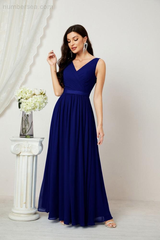 Women's Chiffon Long Bridesmaid Dresses A line Sleeveless Formal Prom Gown for Evening Party Homecoming Dresses 2808-numbersea