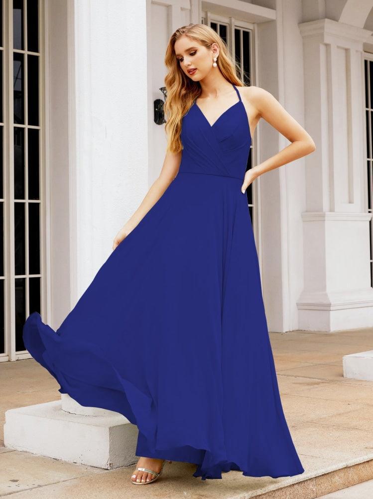 Numbersea Halter Chiffon Bridesmaid Dresses Wedding Appare Sleeveless Formal Prom Dress with Ruffled Back 28035-numbersea