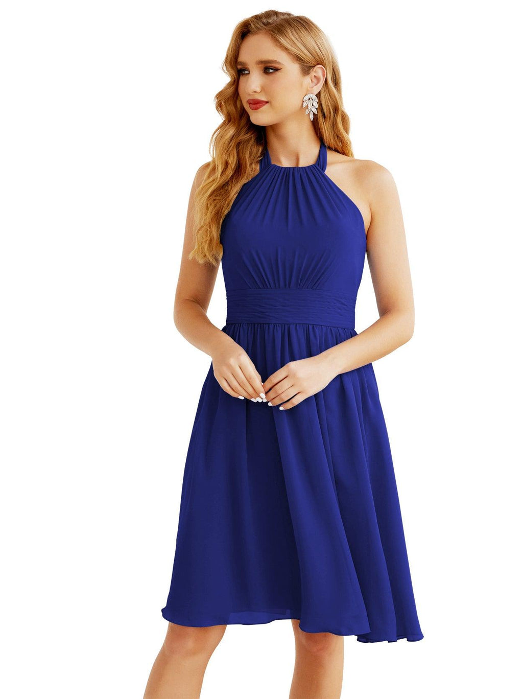 Numbersea Neckholder-Brautjungfernkleid aus Chiffon, kurz, ärmellos, formelles Partykleid, offener Rücken, 28023