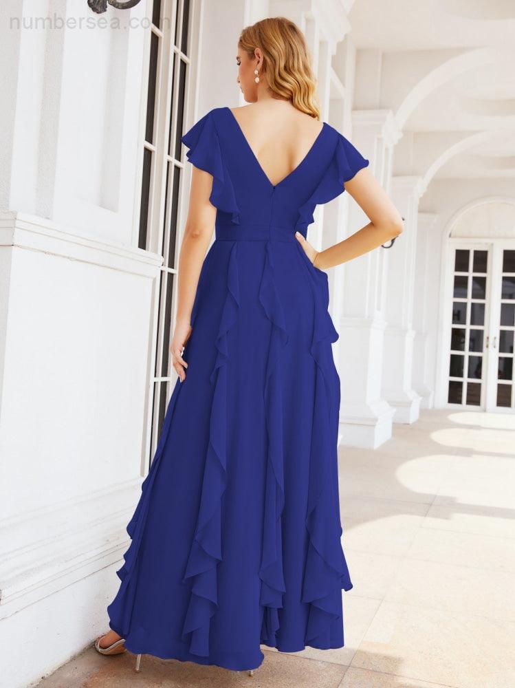 Ruffled Bridesmaid Dresses with Sleeves Long Formal Party Dress 28041-numbersea