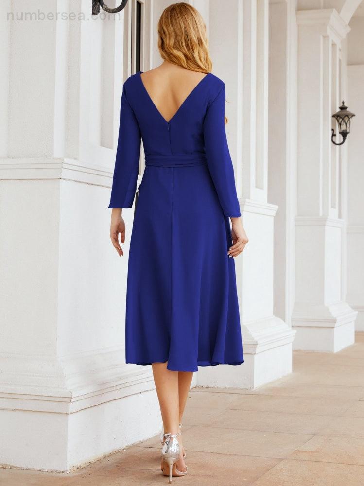 Bridesmaid Dress V-Back Waist Belt Mother of the Bride Wedding Guest 28031-numbersea
