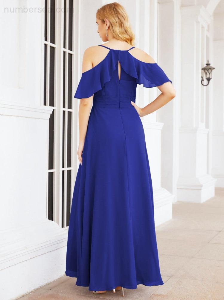 Numbersea Cold Shoulder Long Bridesmaid Dresses Side Slit Formal Prom Gowns Party Wedding 28070-numbersea