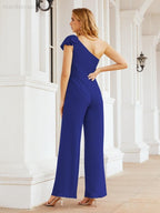 Numbersea Womens One Shoulder Chiffon Long Jumpsuit Formal Evening Dress Bridesmaid Dresses Pants