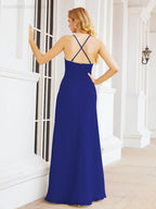 Numbersea Halter Bridesmaid Dresses with Pockets Sleeveless Formal Evening Party Prom Gowns 28055-numbersea