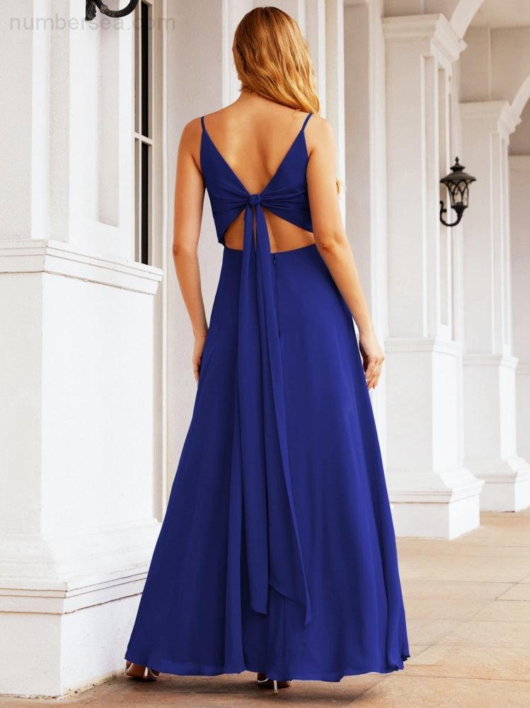 Numbersea Spaghetti Strap Bridesmaid Dresses V Neck Butterfly Back Fromal Evening Party Prom Gown 28036-numbersea