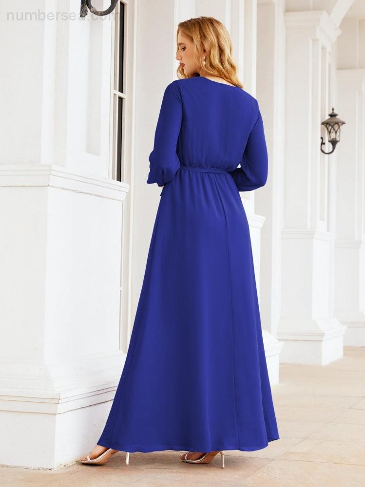 Numbersea Women's Chiffon Bridesmaid Dress A line Long Sleeves Formal Evening Prom Gown for Wedding Guest 28032-numbersea