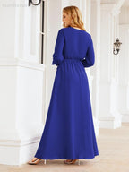 Numbersea Women's Chiffon Bridesmaid Dress A line Long Sleeves Formal Evening Prom Gown for Wedding Guest 28032-numbersea