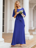 Numbersea Formal Party Gown Dress Long Chiffon Mother Of The Bride Dresses With Ruffle Cape 28026