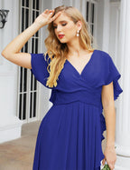 Numbersea Chiffon Bridesmaid Dresses Long Formal Evening Prom Mother of The Bride Dress with Flutter Sleeve     SEA28040