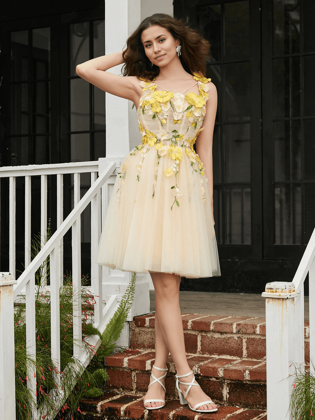 Vestidos de fiesta con encaje floral y corte A de tul minivestido