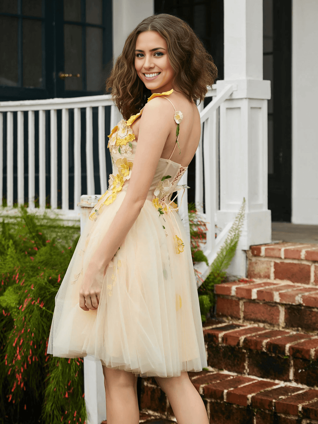 Vestidos de fiesta con encaje floral y corte A de tul minivestido