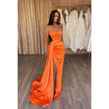 Vestido formal de noche de graduación sin tirantes, de satén con lentejuelas y sin mangas