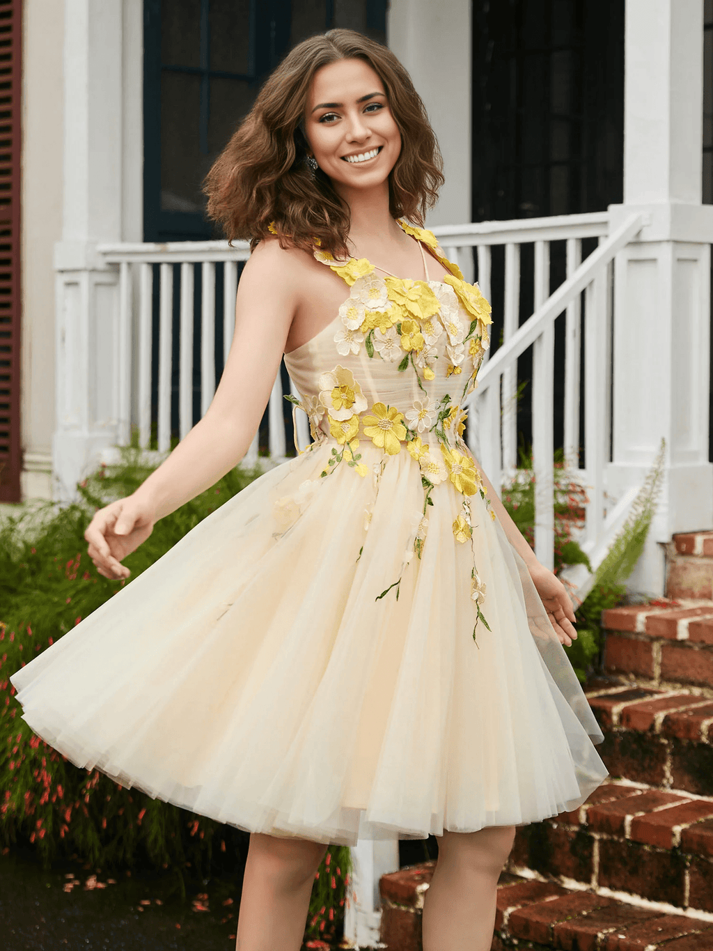 Vestidos de fiesta con encaje floral y corte A de tul minivestido