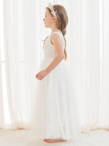 Vestido de niña de las flores con encaje de tul encantado 