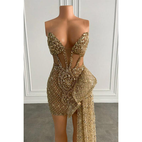 Sexy V-neck Heavy Beads Long Prom Dress for Black Girls Slay