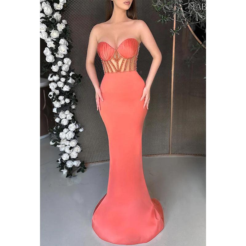 Sweetheart Strapless Empire Beaded Trumpet Party Prom Evening Dress