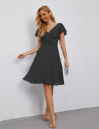 Numbersea Chiffon Bridesmaid Dress V Neck Short Cocktail Gowns For Juniors Homecoming Dresses 28077