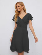 Numbersea Chiffon Bridesmaid Dress V Neck Short Cocktail Gowns For Juniors Homecoming Dresses 28077