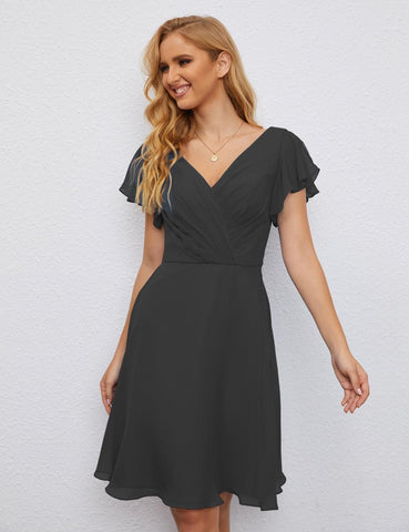 Numbersea Chiffon Bridesmaid Dress V Neck Short Cocktail Gowns For Juniors Homecoming Dresses 28077