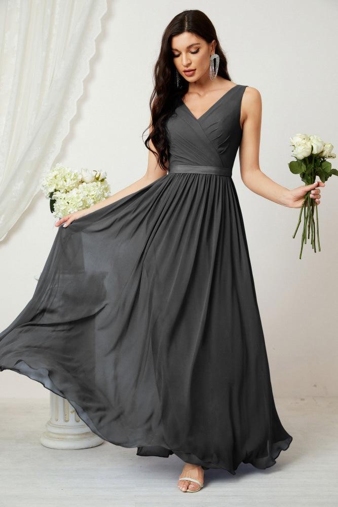 Women's Chiffon Long Bridesmaid Dresses A line Sleeveless Formal Prom Gown for Evening Party Homecoming Dresses 2808-numbersea