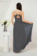 Numbersea Neck Bridesmaid Dresses Chiffon Long Spaghetti A-line Formal Prom Gown for Wedding Party Evening 2801-numbersea