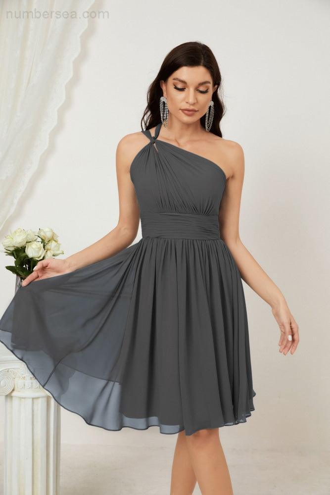 Numbersea Women Chiffon Short One Shoulder Bridesmaid Dress Formal Dresses For Party Homecoming 2804