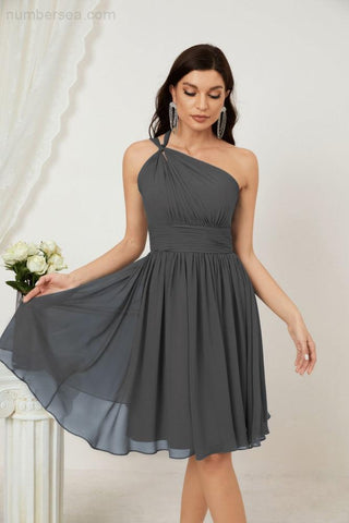 Numbersea Women Chiffon Short One Shoulder Bridesmaid Dress Formal Dresses For Party Homecoming 2804