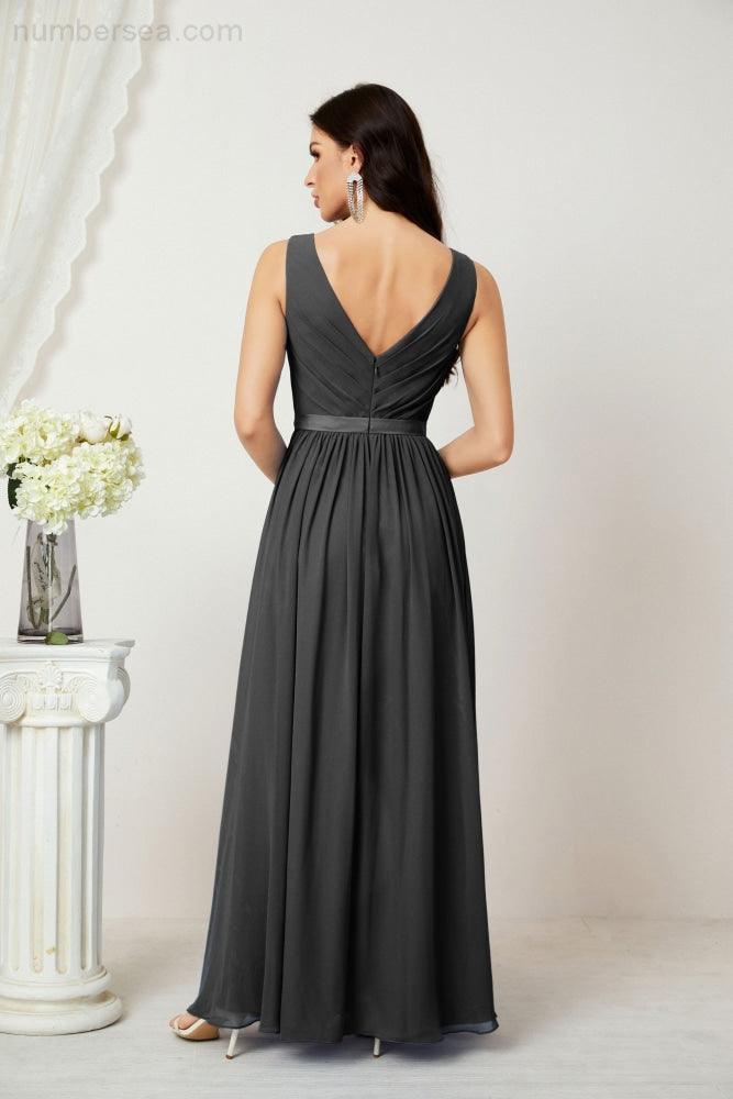 Women's Chiffon Long Bridesmaid Dresses A line Sleeveless Formal Prom Gown for Evening Party Homecoming Dresses 2808-numbersea