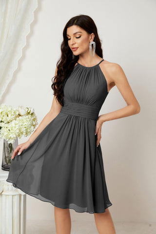 Halter Bridesmaid Dresses Knee Length A Line Formal Evening Party Cocktail Dress 28011