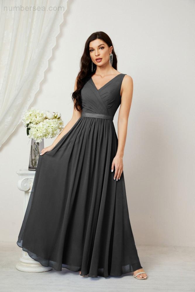 Women's Chiffon Long Bridesmaid Dresses A line Sleeveless Formal Prom Gown for Evening Party Homecoming Dresses 2808-numbersea