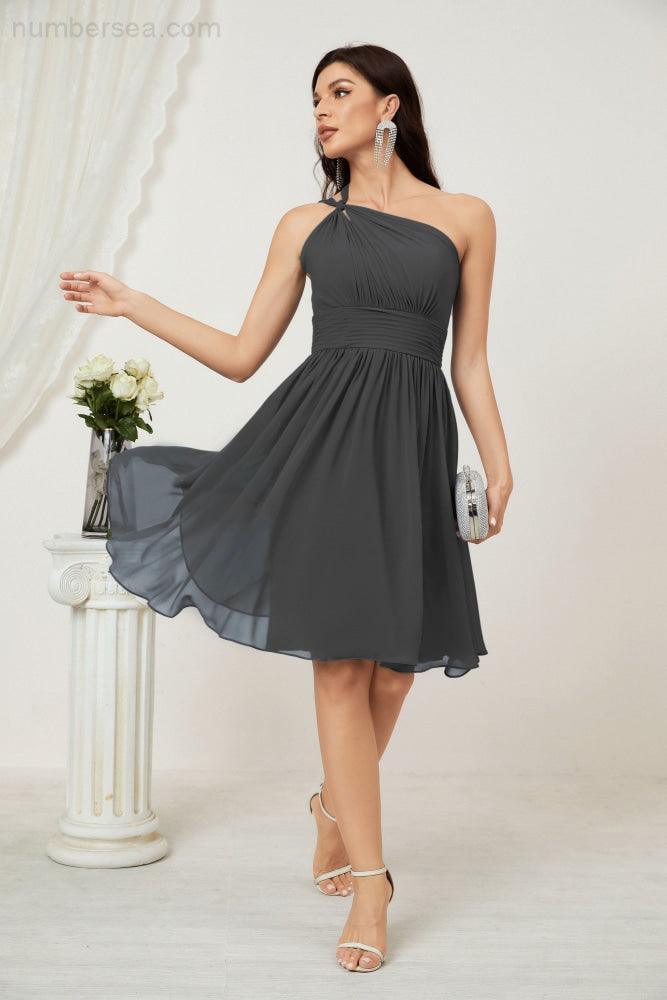 Numbersea Women Chiffon Short One Shoulder Bridesmaid Dress Formal Dresses For Party Homecoming 2804