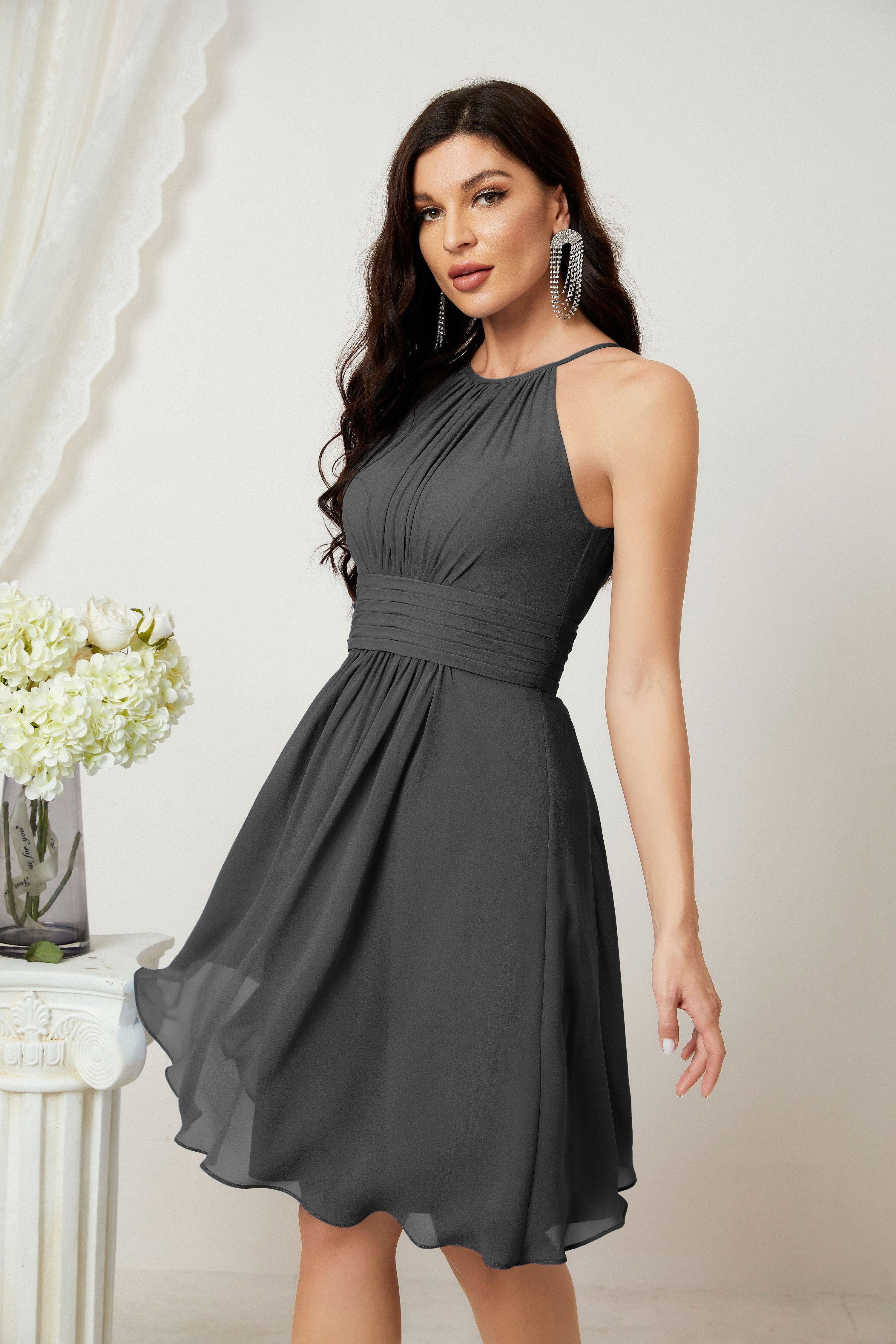 Halter Bridesmaid Dresses Knee Length A Line Formal Evening Party Cocktail Dress 28011