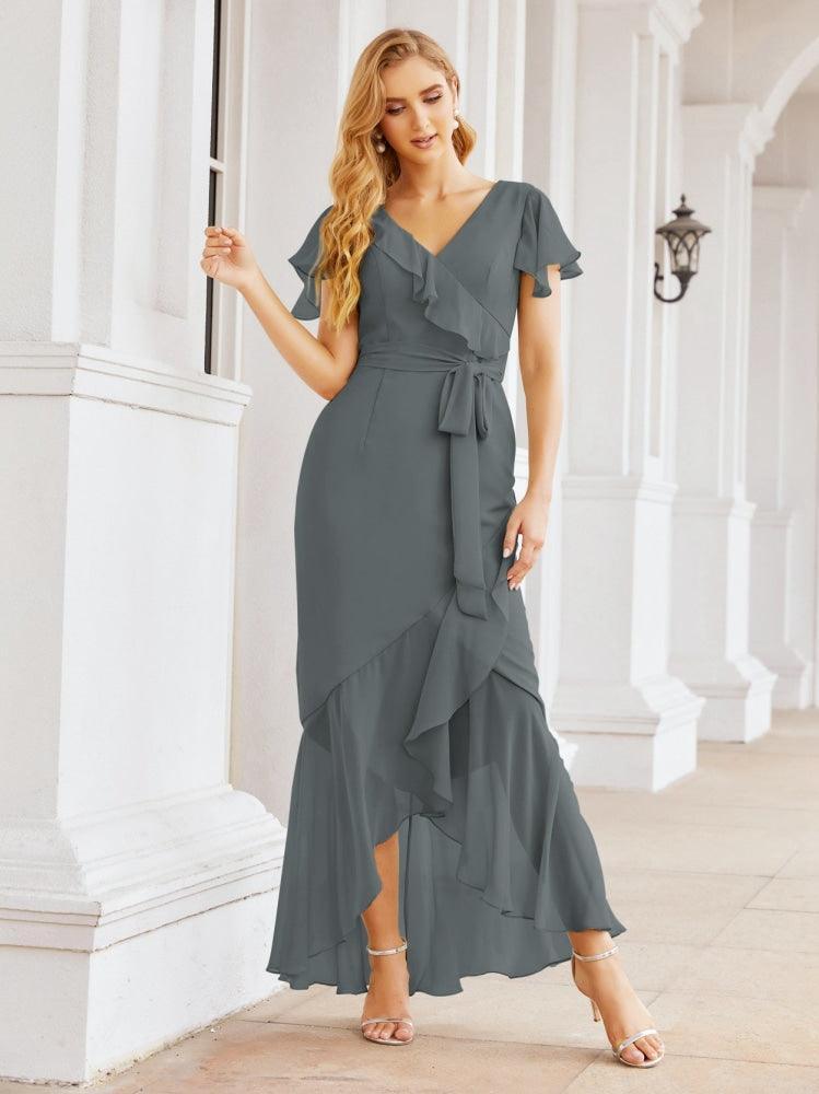 Numbersea Ruffled Bridesmaid Dresses Mermaid Formal Violin Evening Party Prom Gowns 28042-numbersea