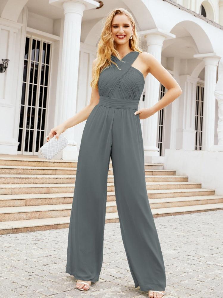 Numbersea Crisscross Neck Jumpsuit Formal Evening Dress Long Bridesmaid Dresses Bell-bottomed Pants 28033-numbersea