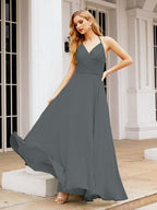 Numbersea Halter Chiffon Bridesmaid Dresses Wedding Appare Sleeveless Formal Prom Dress with Ruffled Back 28035-numbersea