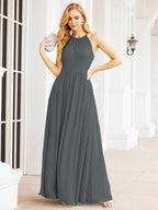 Numbersea Sleeveless Bridesmaid Dresses Long Prom Gown Zipper with Keyhole Back 28056-numbersea