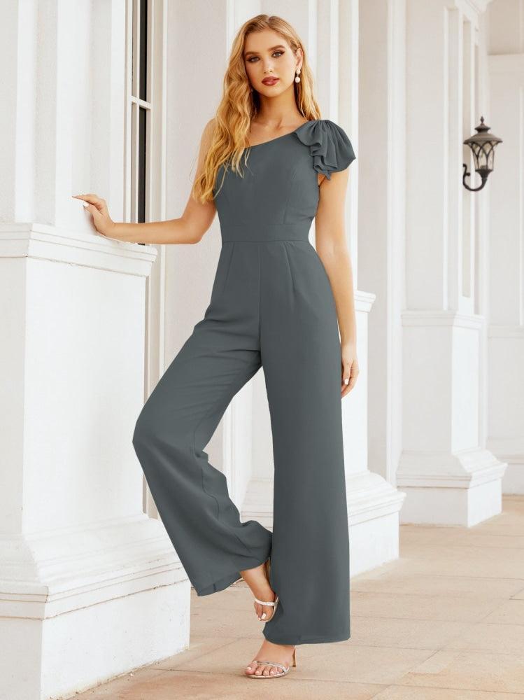 Numbersea Womens One Shoulder Chiffon Long Jumpsuit Formal Evening Dress Bridesmaid Dresses Pants