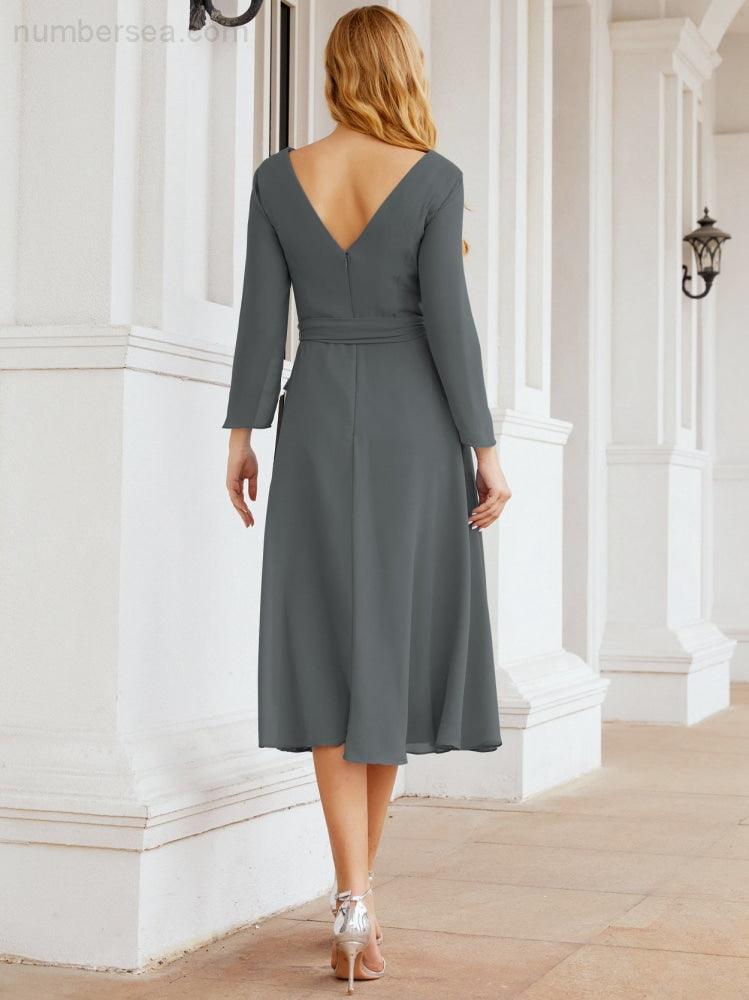 Bridesmaid Dress V-Back Waist Belt Mother of the Bride Wedding Guest 28031-numbersea